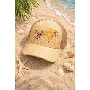 Pretty SIC Straw Look Hibiscus Floral Trucker Hat Tropical Beach Cap Unisex